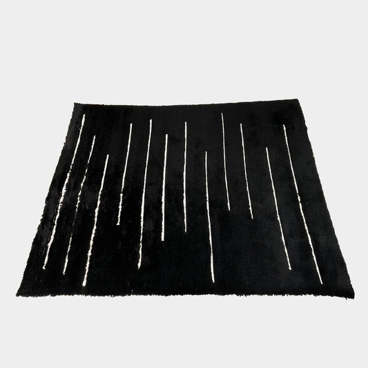 Tapis en laine tissé Dilla noir et ivoire à poils longs/bas 8'x10'